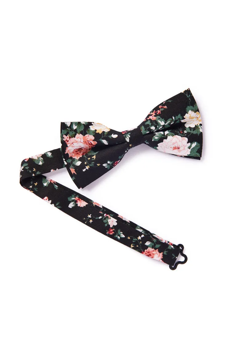 Shabby Chic Floral Bow Tie - Black