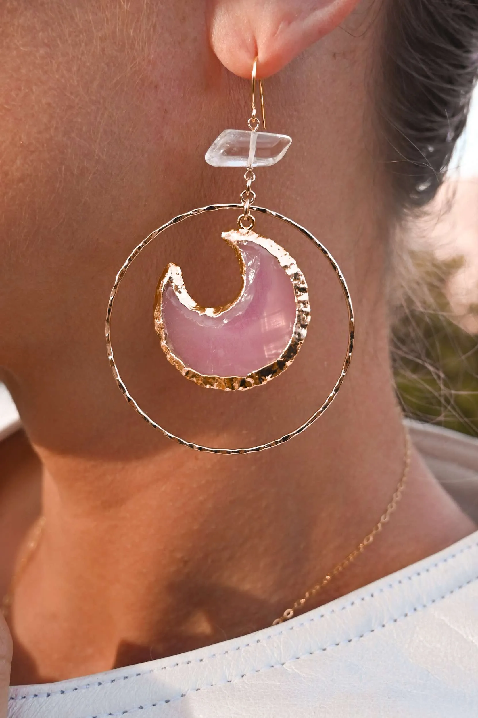 She Hung The Moon For Herself Chalcedony Hoops