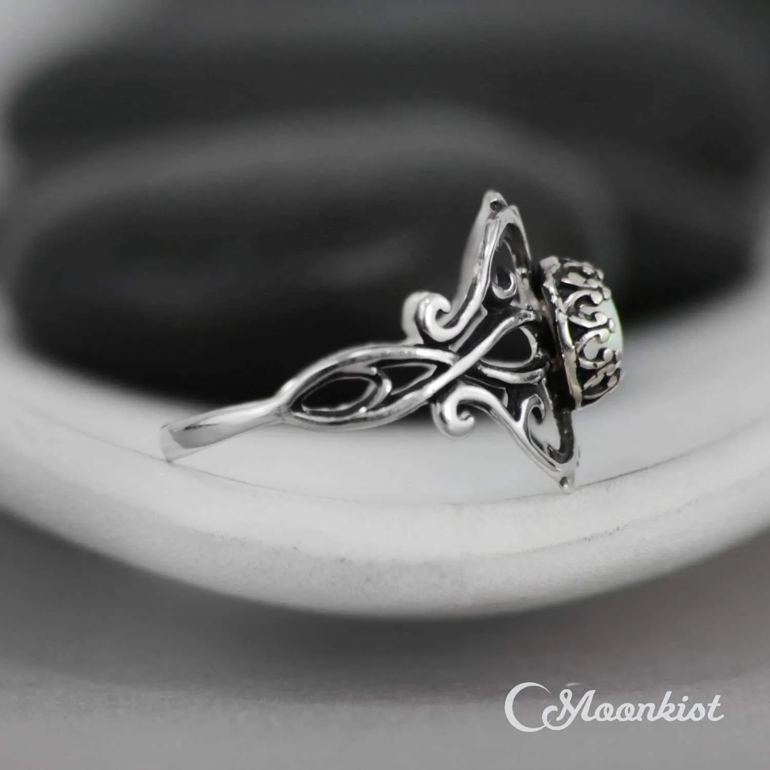 Silver Opal Botanical Filigree Engagement Ring | Moonkist Designs