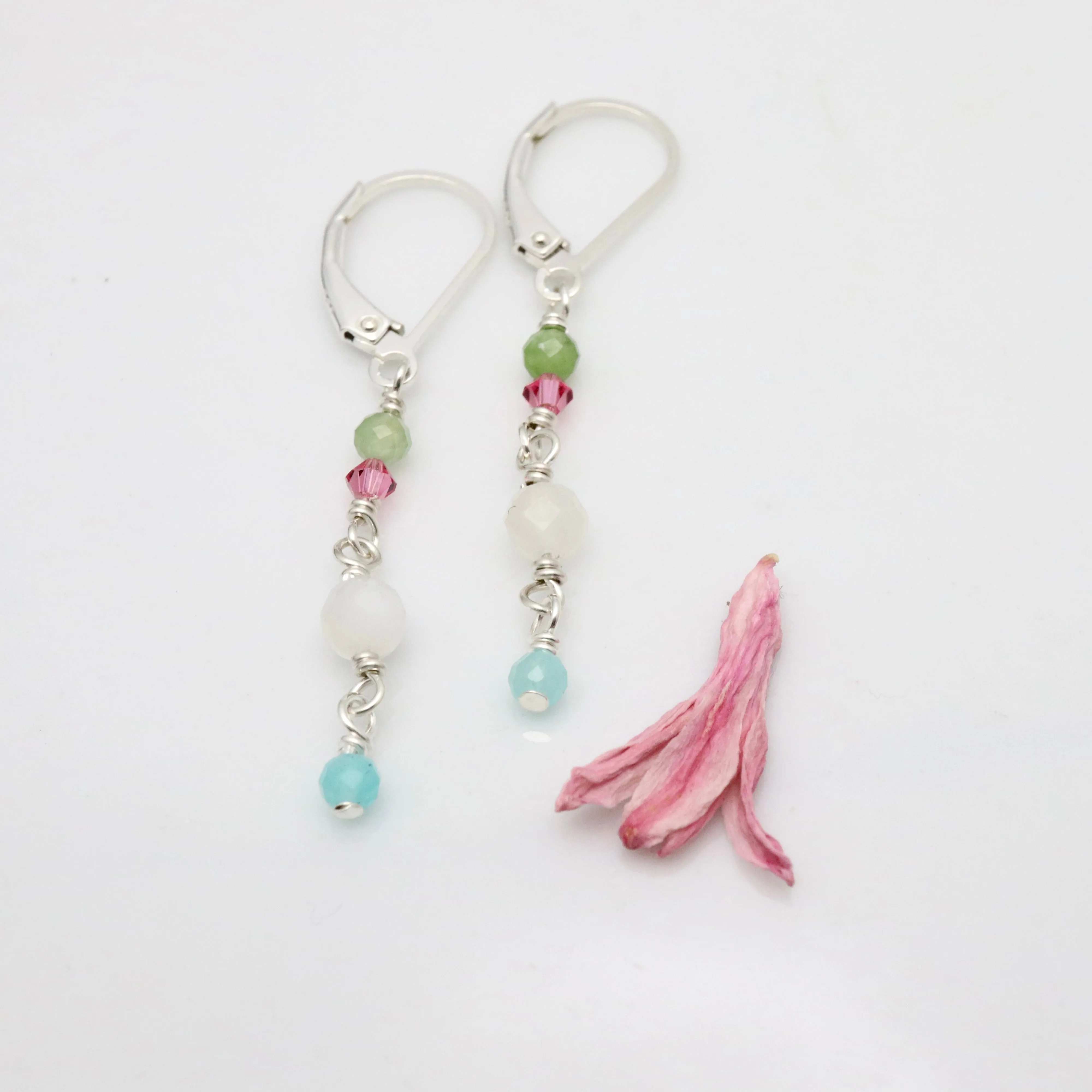 SILVER Peridot Swarovski crystal Moonstone  Amazonite Cascade Earrings