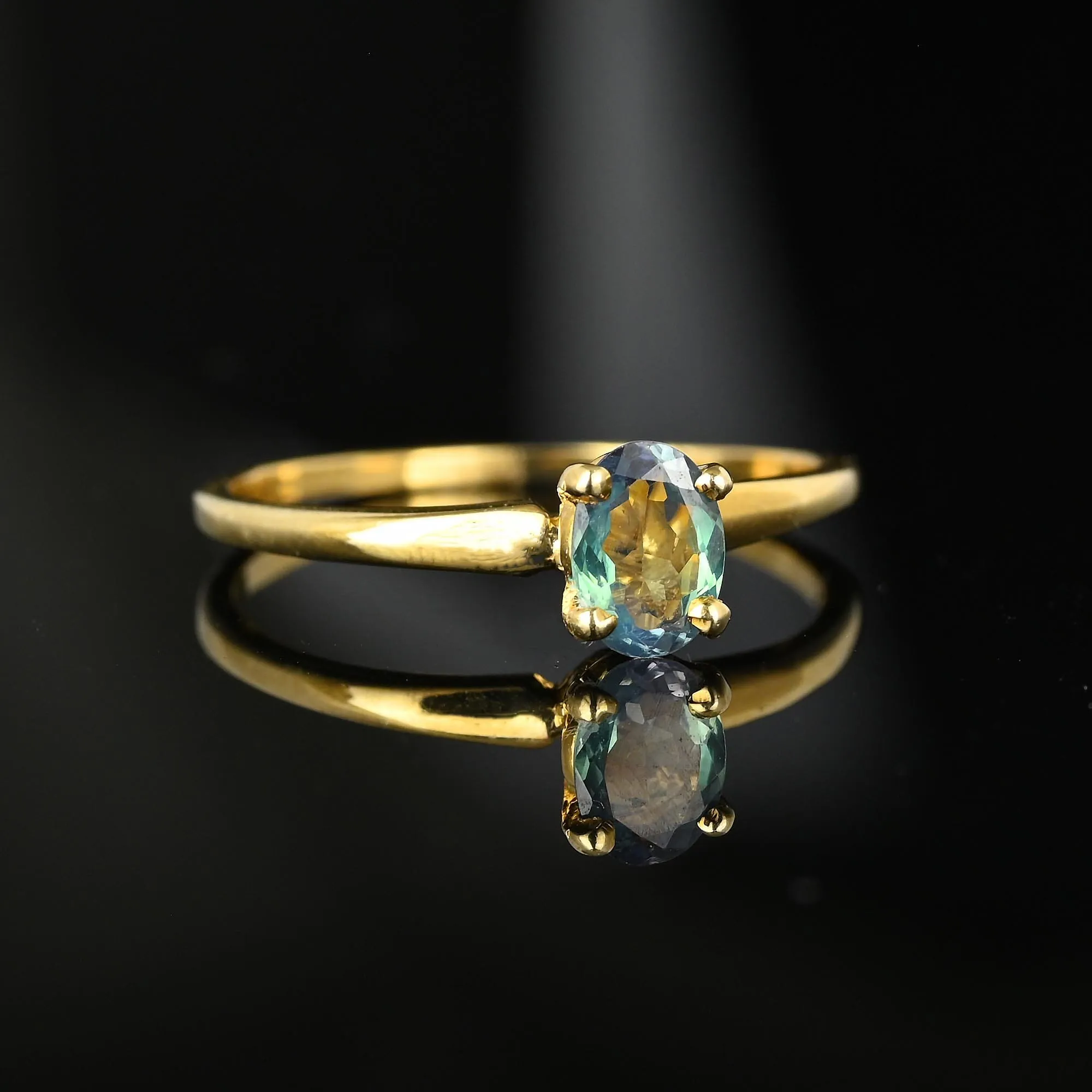 Solitaire Natural Chrysoberyl Alexandrite Ring, 14K Gold