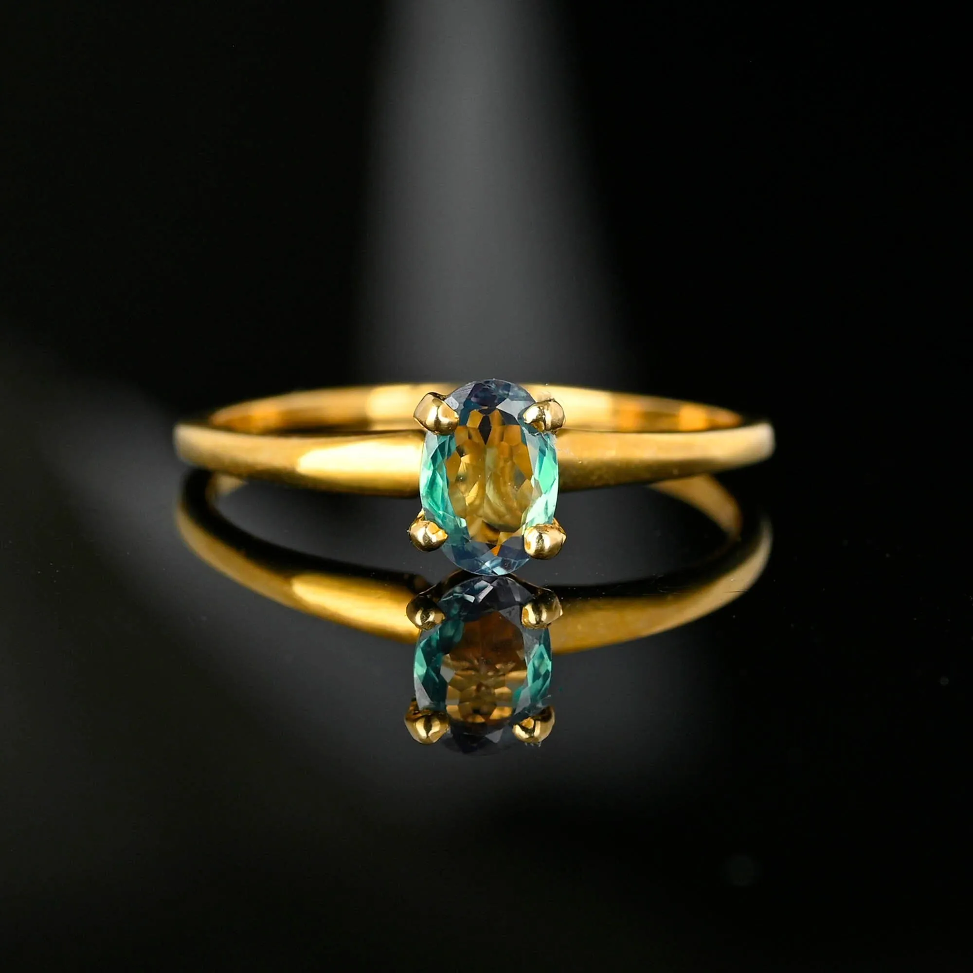 Solitaire Natural Chrysoberyl Alexandrite Ring, 14K Gold