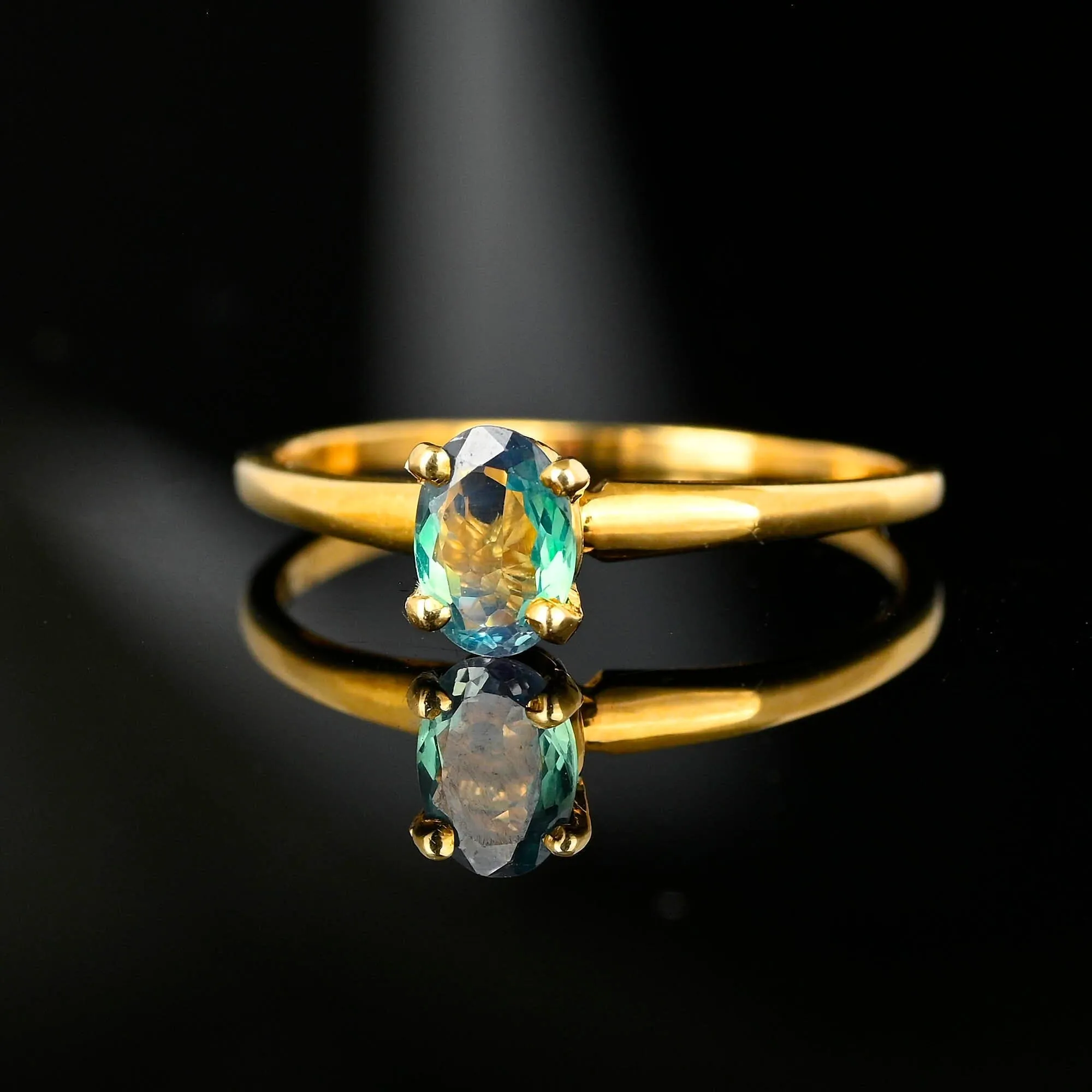 Solitaire Natural Chrysoberyl Alexandrite Ring, 14K Gold