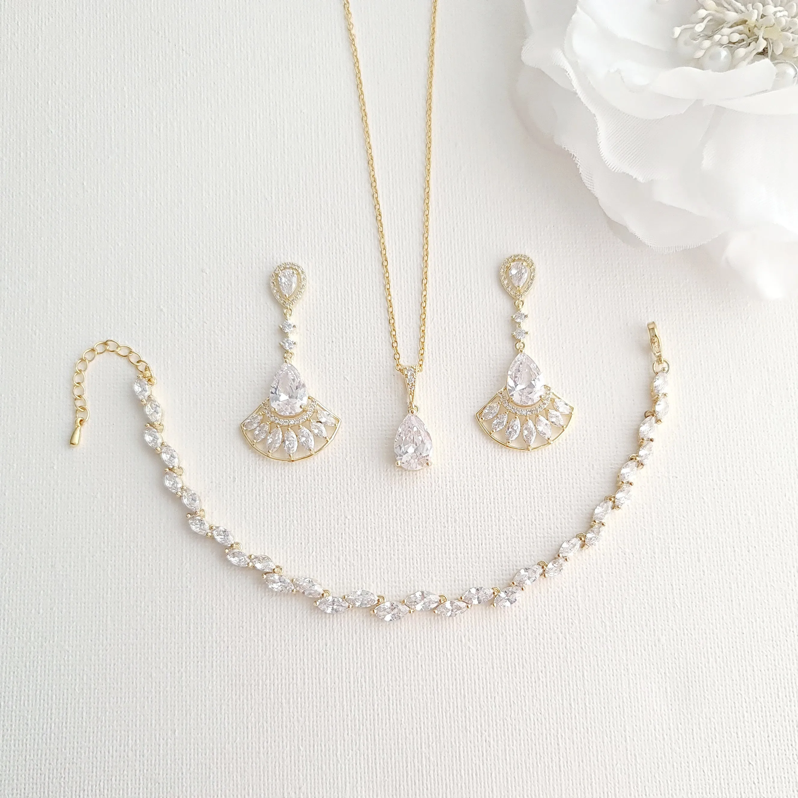 Special Occasion Earrings Necklace Bracelet Jewelry Set-Ilana