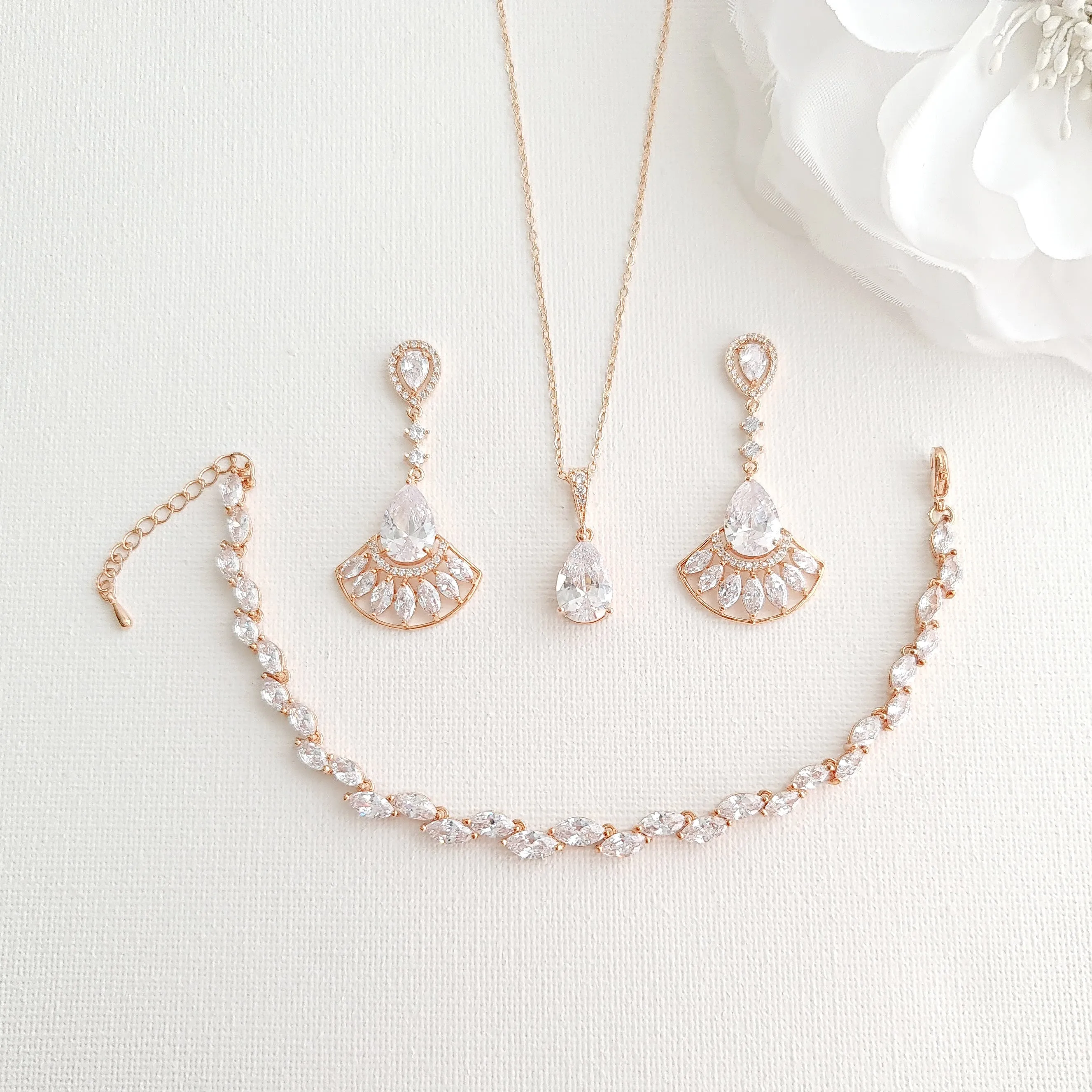 Special Occasion Earrings Necklace Bracelet Jewelry Set-Ilana