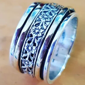 Spinner ring for woman. Floral spinning ring. Glamorous Meditation ring for women.