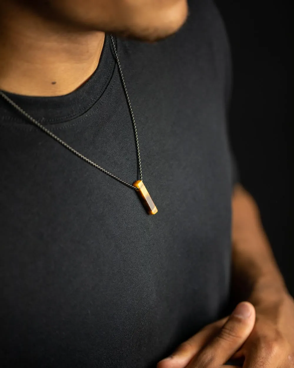 Stainless steel necklace with a Tiger Eye stone