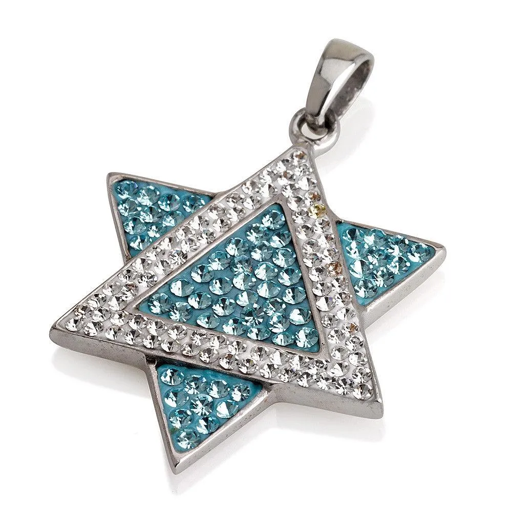 Star of David Pendant Azure&White Gemstones   Sterling Silver Necklace #1