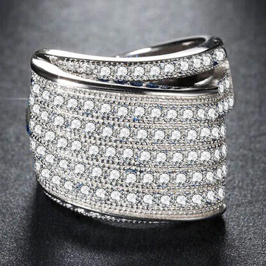 Sterling Silver Multi-Row Micro Pave Zirconia Eternity Ring