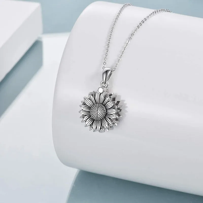 Sterling Silver Sunflower Urn Necklace For Ashes You Are My Sunshine Pendant Cremation Jewelry For Ashes