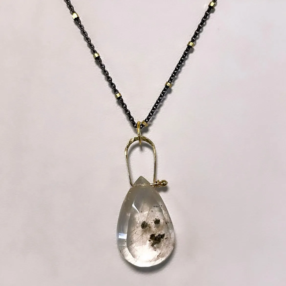 Stirrup teardrop rutile quartz necklace