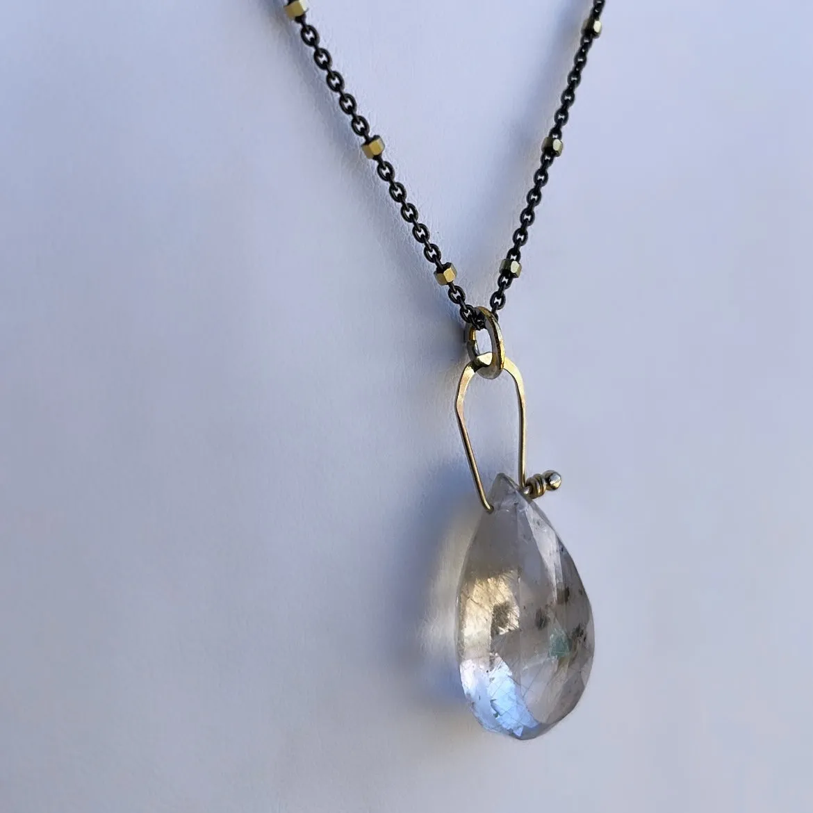 Stirrup teardrop rutile quartz necklace