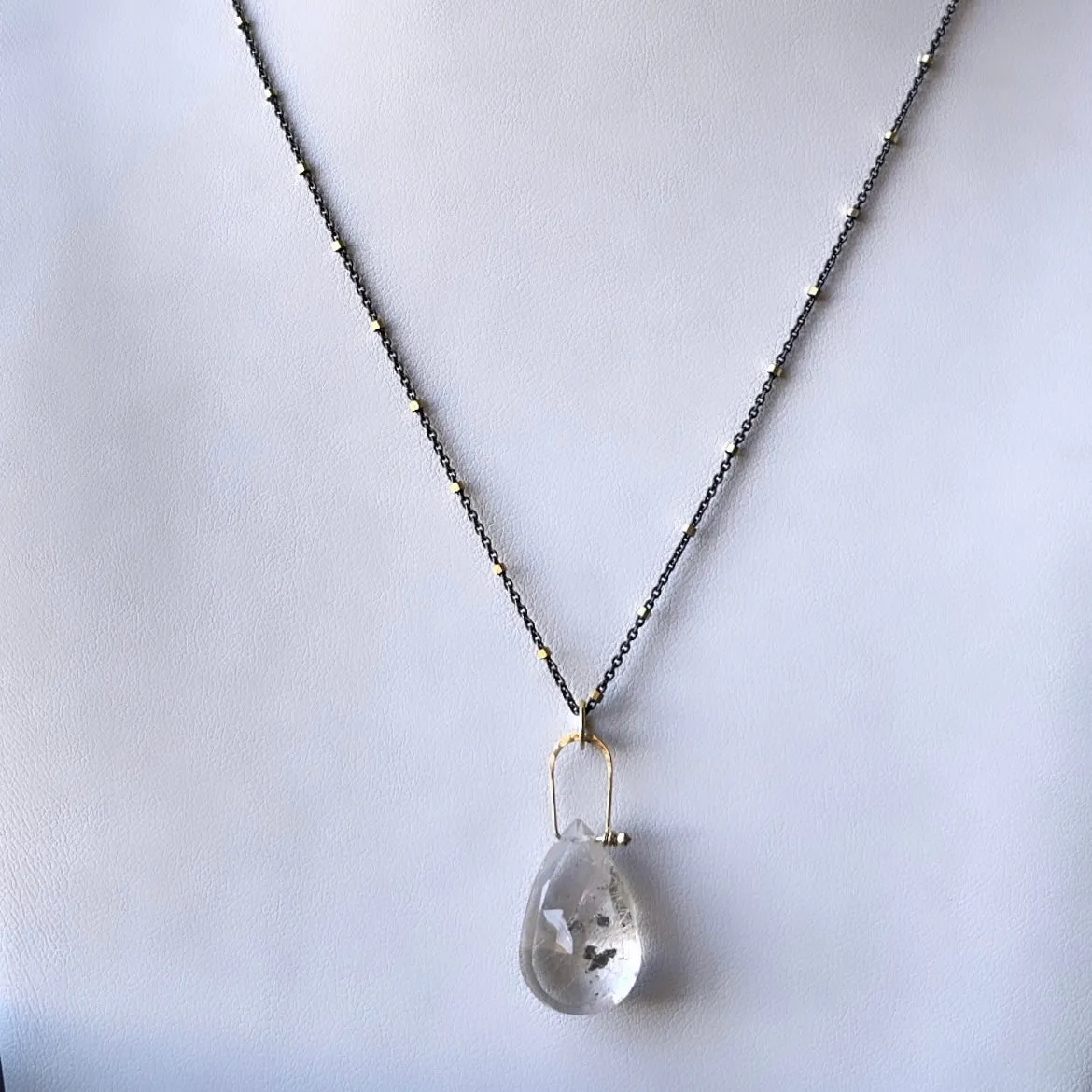 Stirrup teardrop rutile quartz necklace