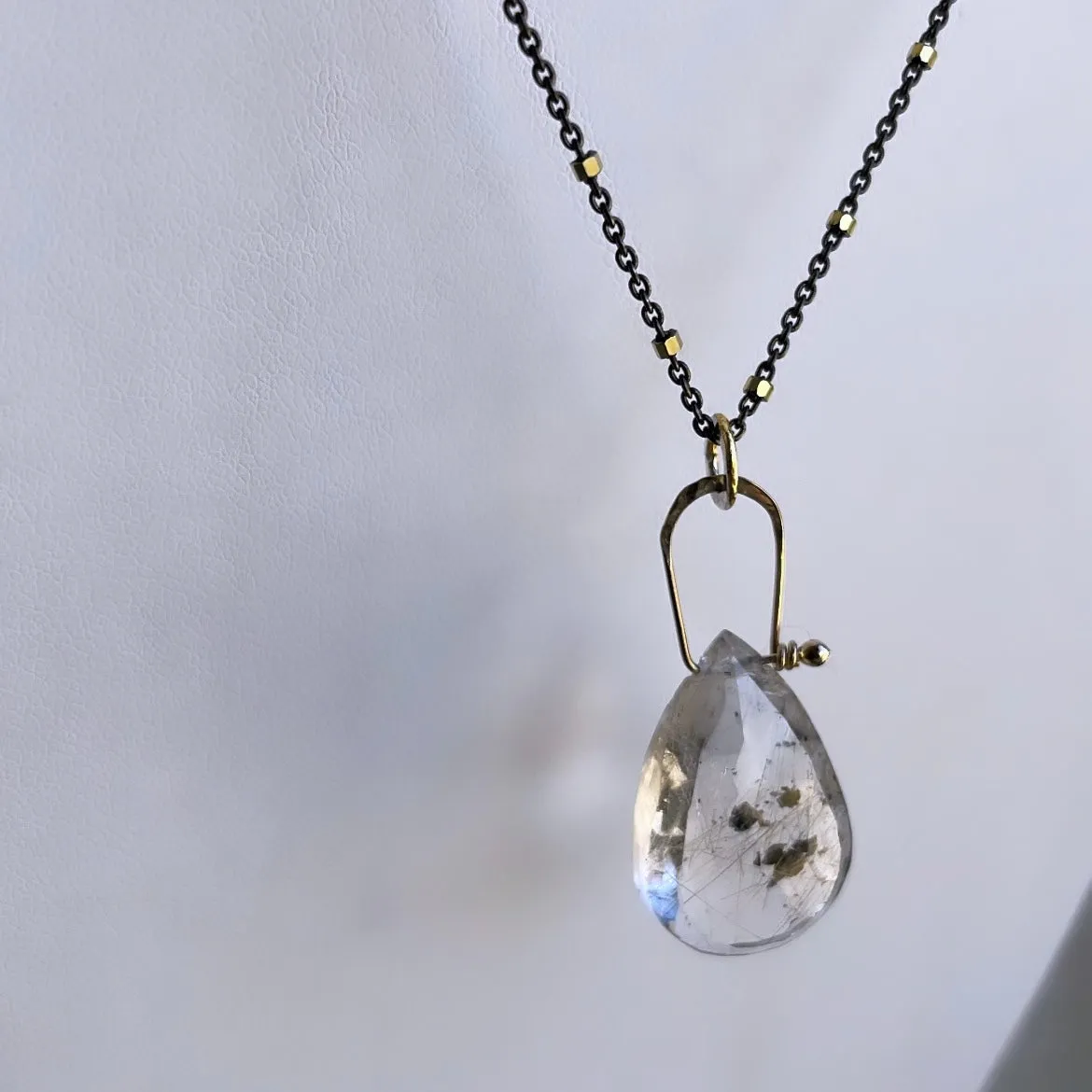 Stirrup teardrop rutile quartz necklace