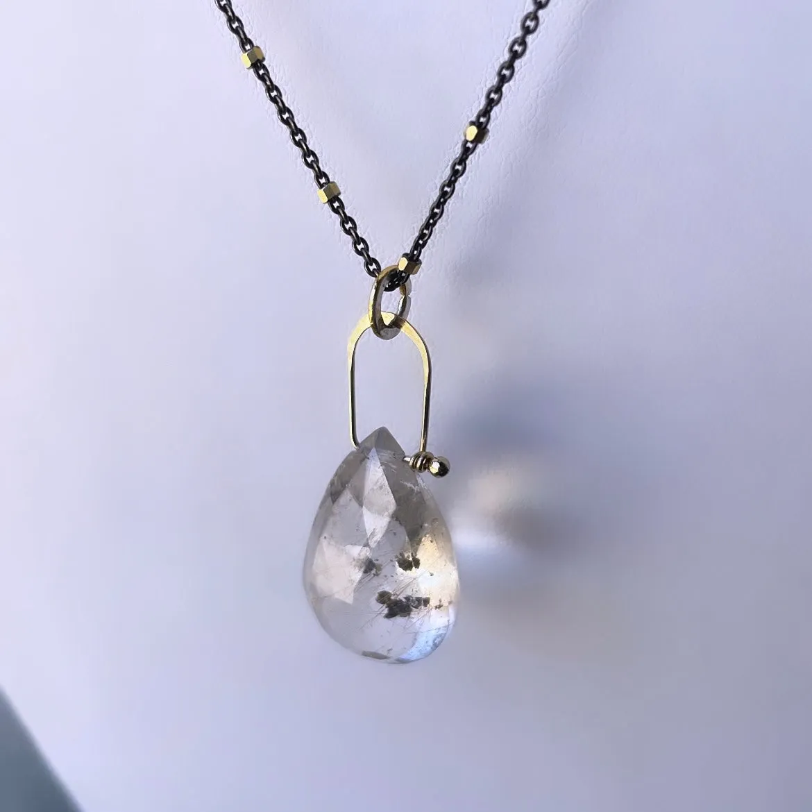 Stirrup teardrop rutile quartz necklace