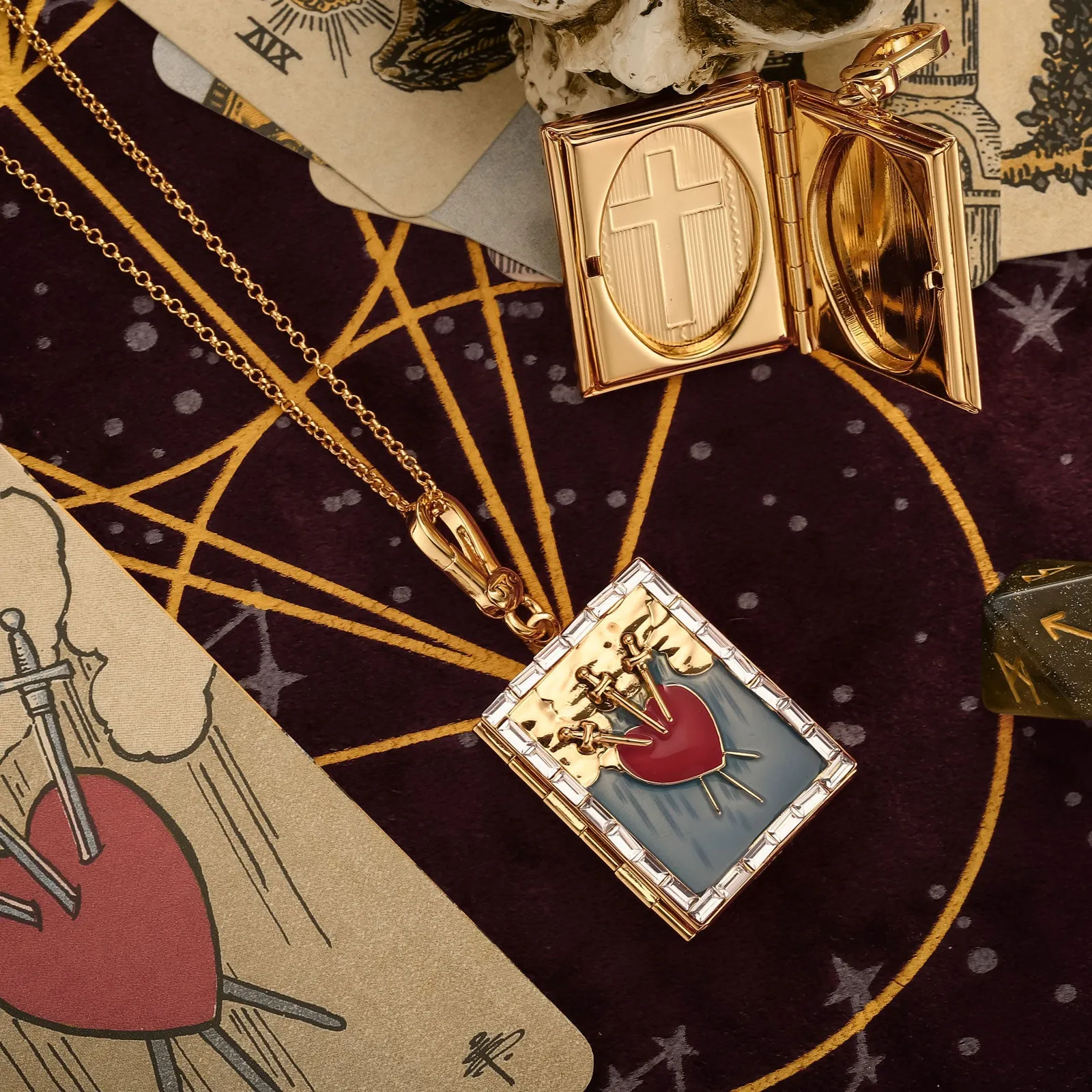 Tarot Locket Necklace - Three of Swords