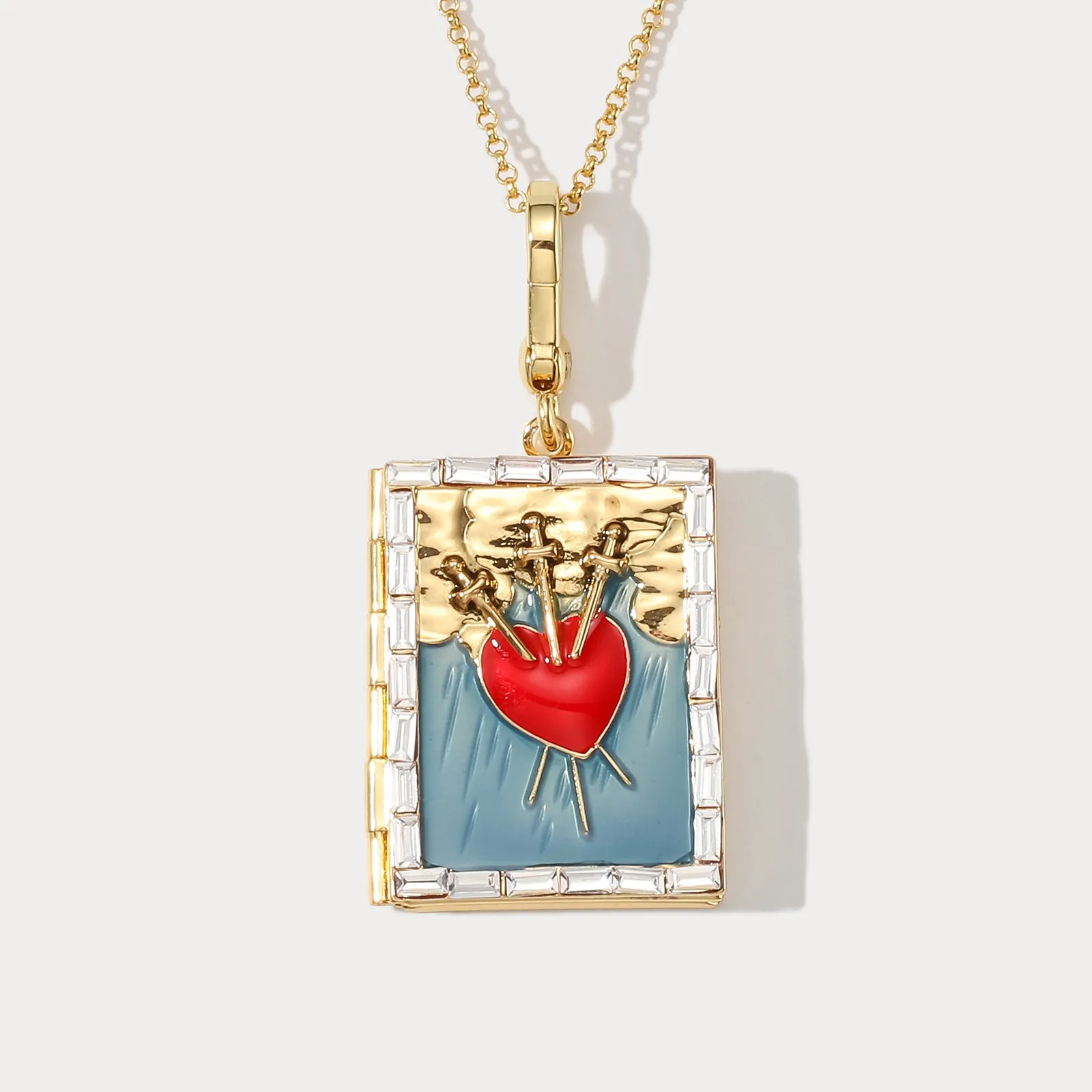 Tarot Locket Necklace - Three of Swords