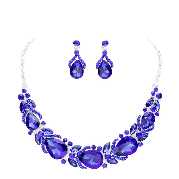 Teardrop Marquise Stone Sprout Evening Necklace Earring Set