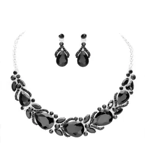 Teardrop Marquise Stone Sprout Evening Necklace Earring Set