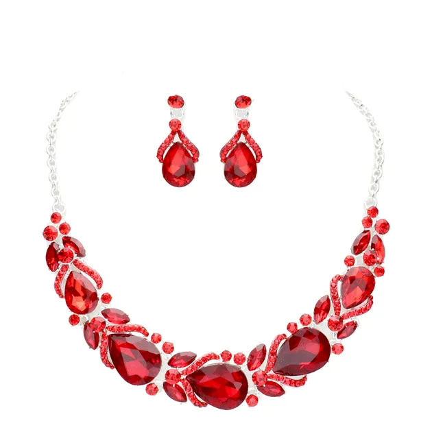 Teardrop Marquise Stone Sprout Evening Necklace Earring Set