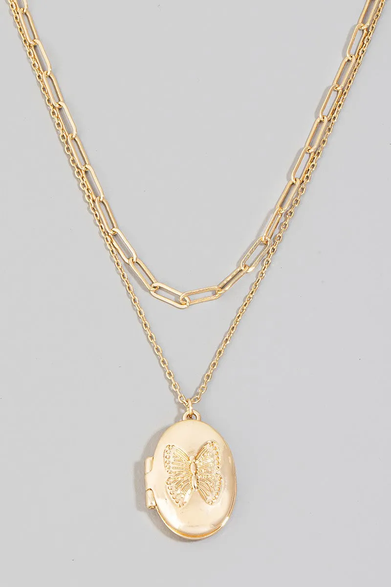 The Cadence Layered Butterfly Locket Necklace