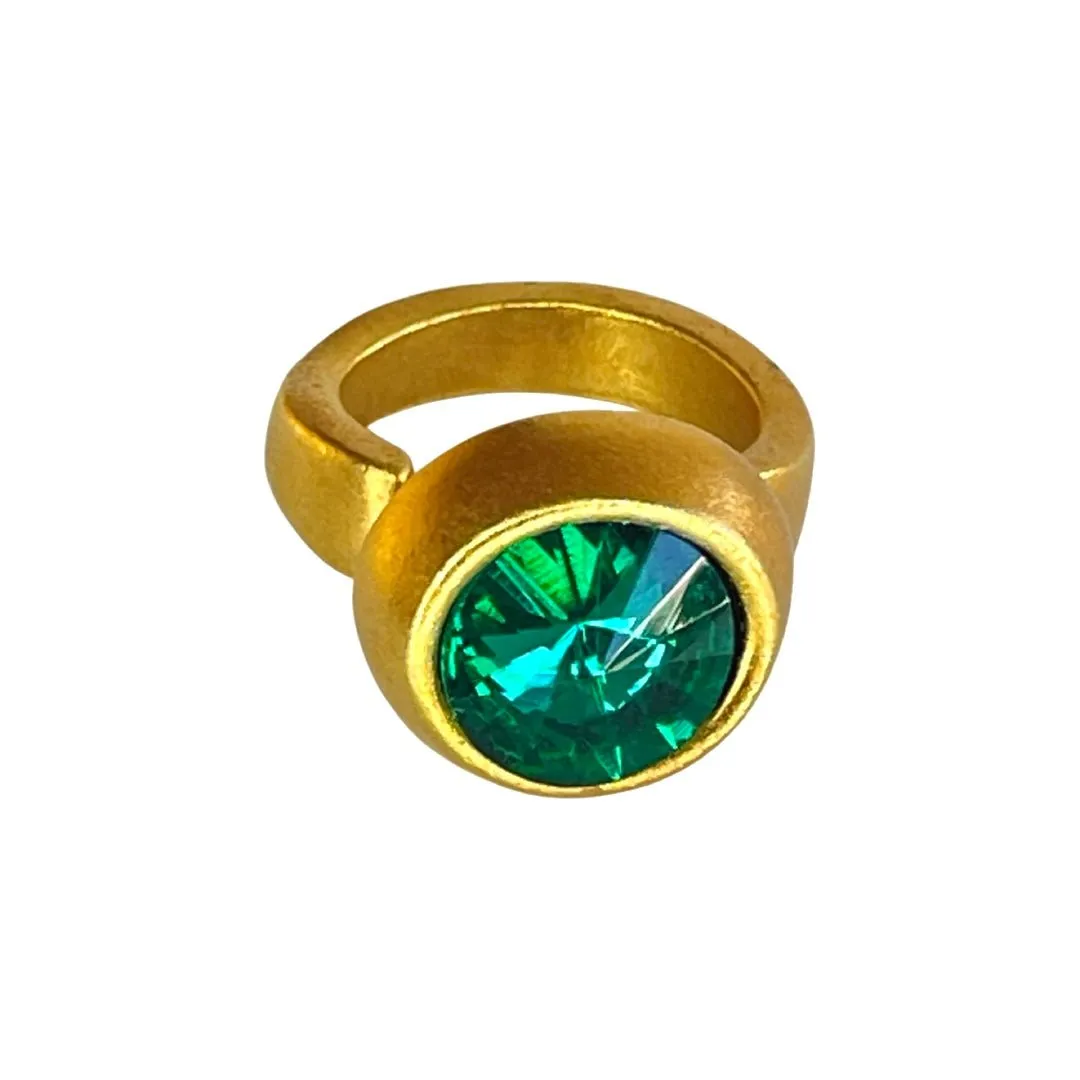 TRA-LA-RA DESTELLOS GREEN CRYSTAL ADJUSTABLE RING