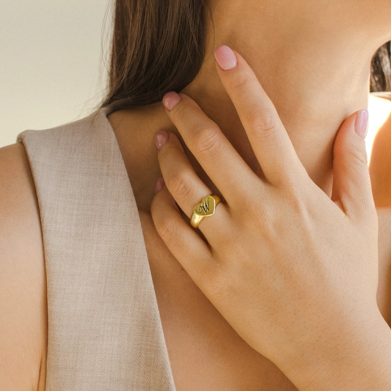 Traditional Initial Heart Signet Ring