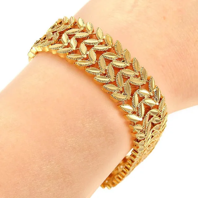 Trendy Plated 24K Gold Multi shape Punk Bracelet Curb Cuban Chain Gold Color Bracelets Bangle For Men Women Jewelry Gifts