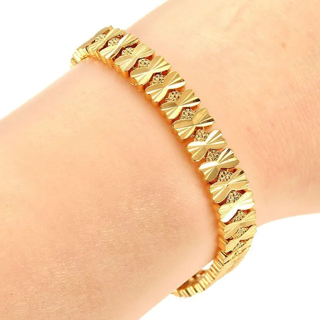 Trendy Plated 24K Gold Multi shape Punk Bracelet Curb Cuban Chain Gold Color Bracelets Bangle For Men Women Jewelry Gifts