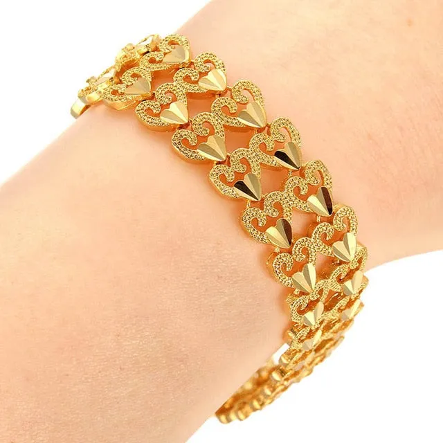 Trendy Plated 24K Gold Multi shape Punk Bracelet Curb Cuban Chain Gold Color Bracelets Bangle For Men Women Jewelry Gifts