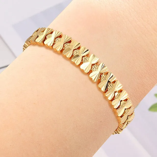 Trendy Plated 24K Gold Multi shape Punk Bracelet Curb Cuban Chain Gold Color Bracelets Bangle For Men Women Jewelry Gifts