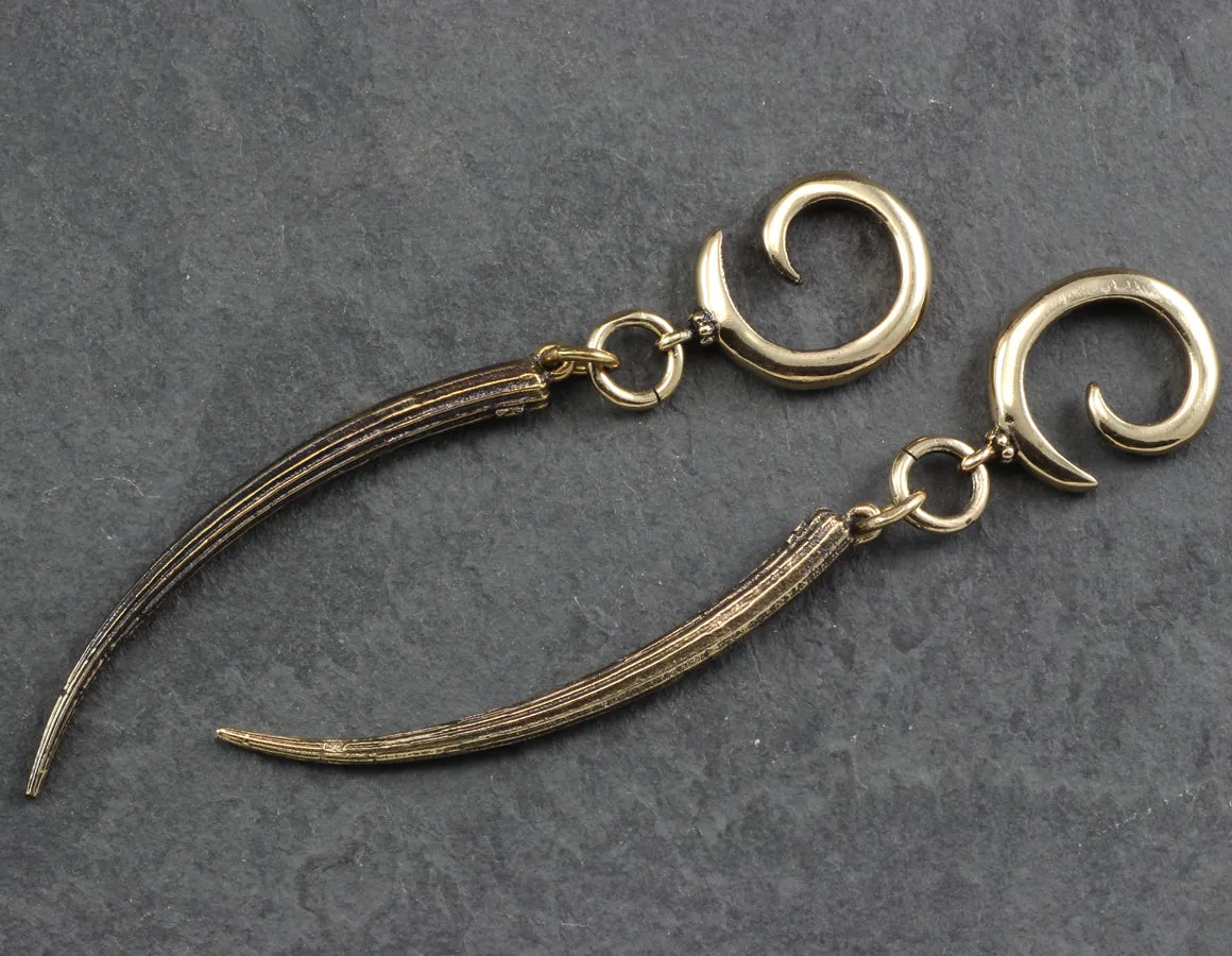 Tusk Shell Gauged Spiral Earrings - Bronze