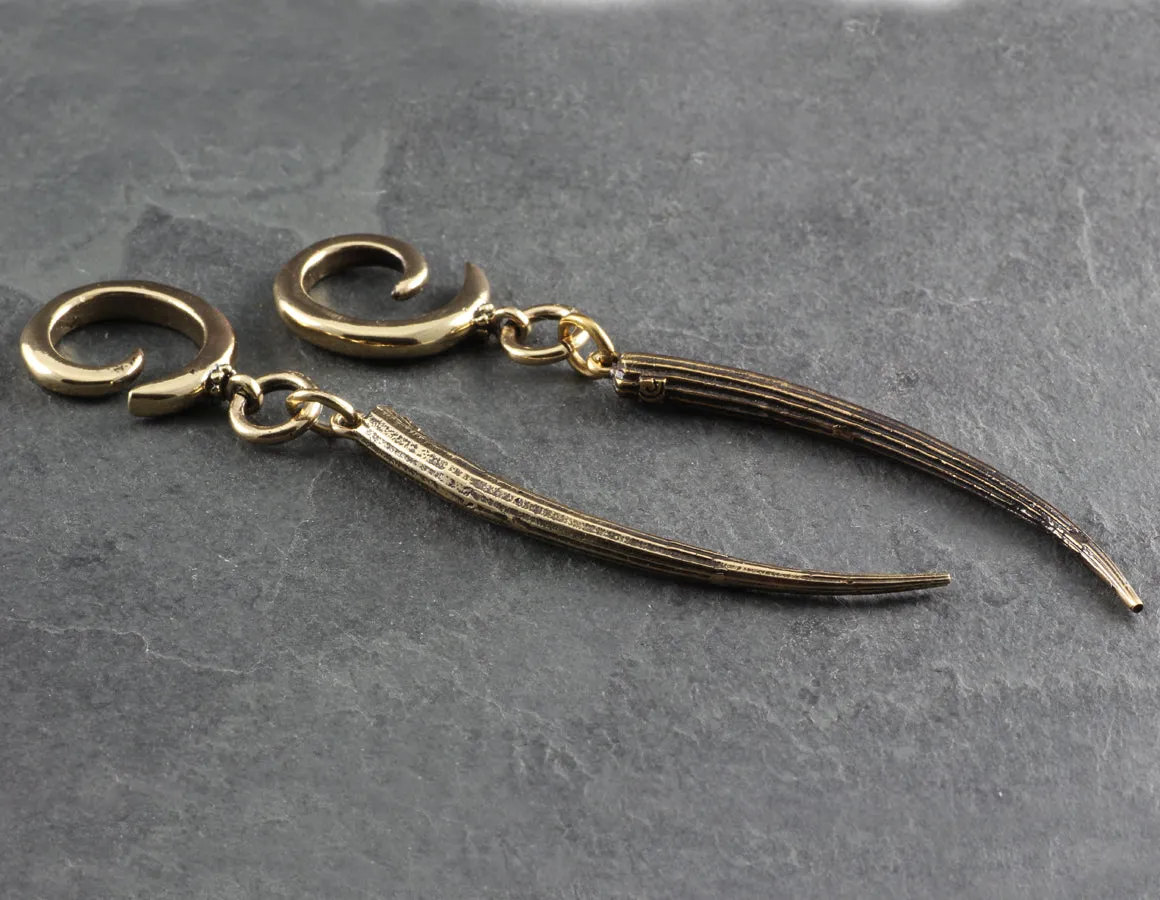 Tusk Shell Gauged Spiral Earrings - Bronze