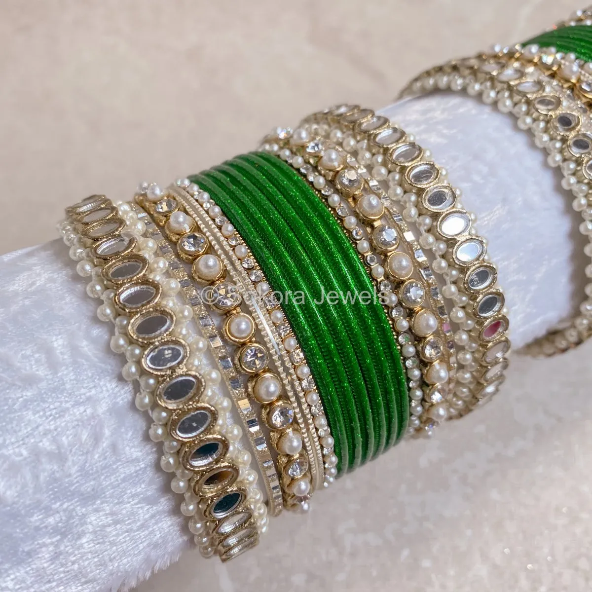 Urvi Mirror Bangle Set - Green