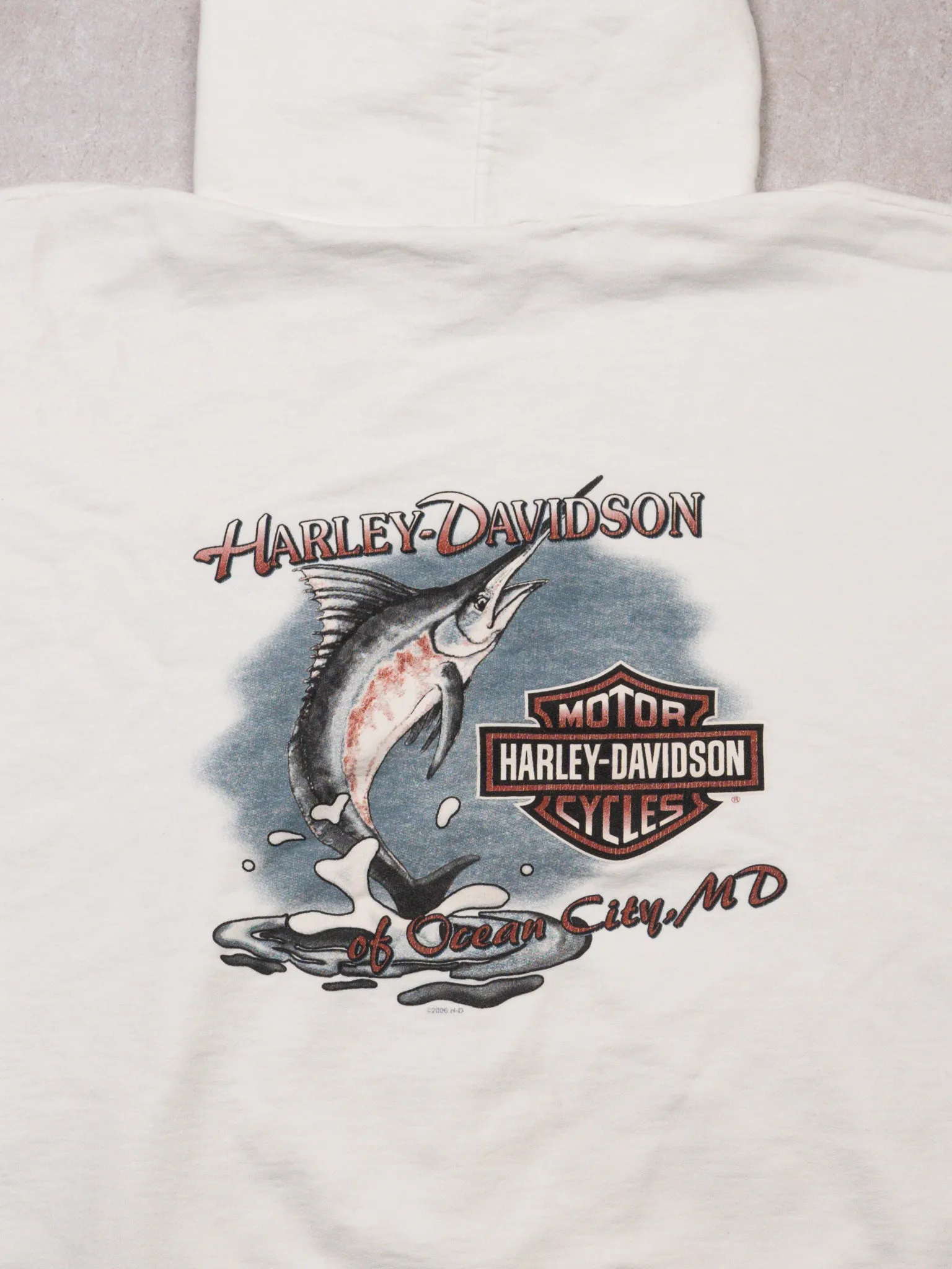 Vintage '06 Rugged White Harley Davidson Ocean City Hoodie (XXL)