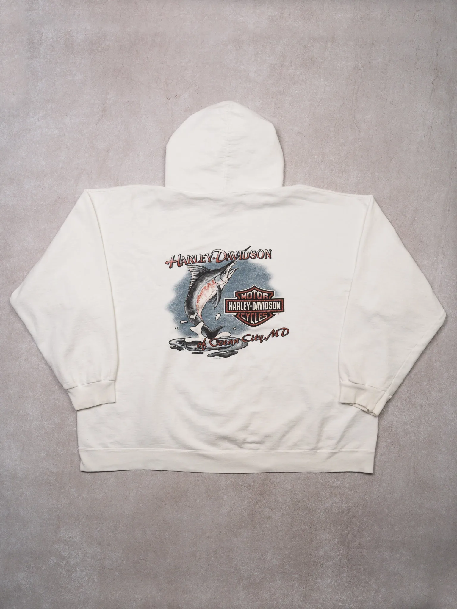 Vintage '06 Rugged White Harley Davidson Ocean City Hoodie (XXL)