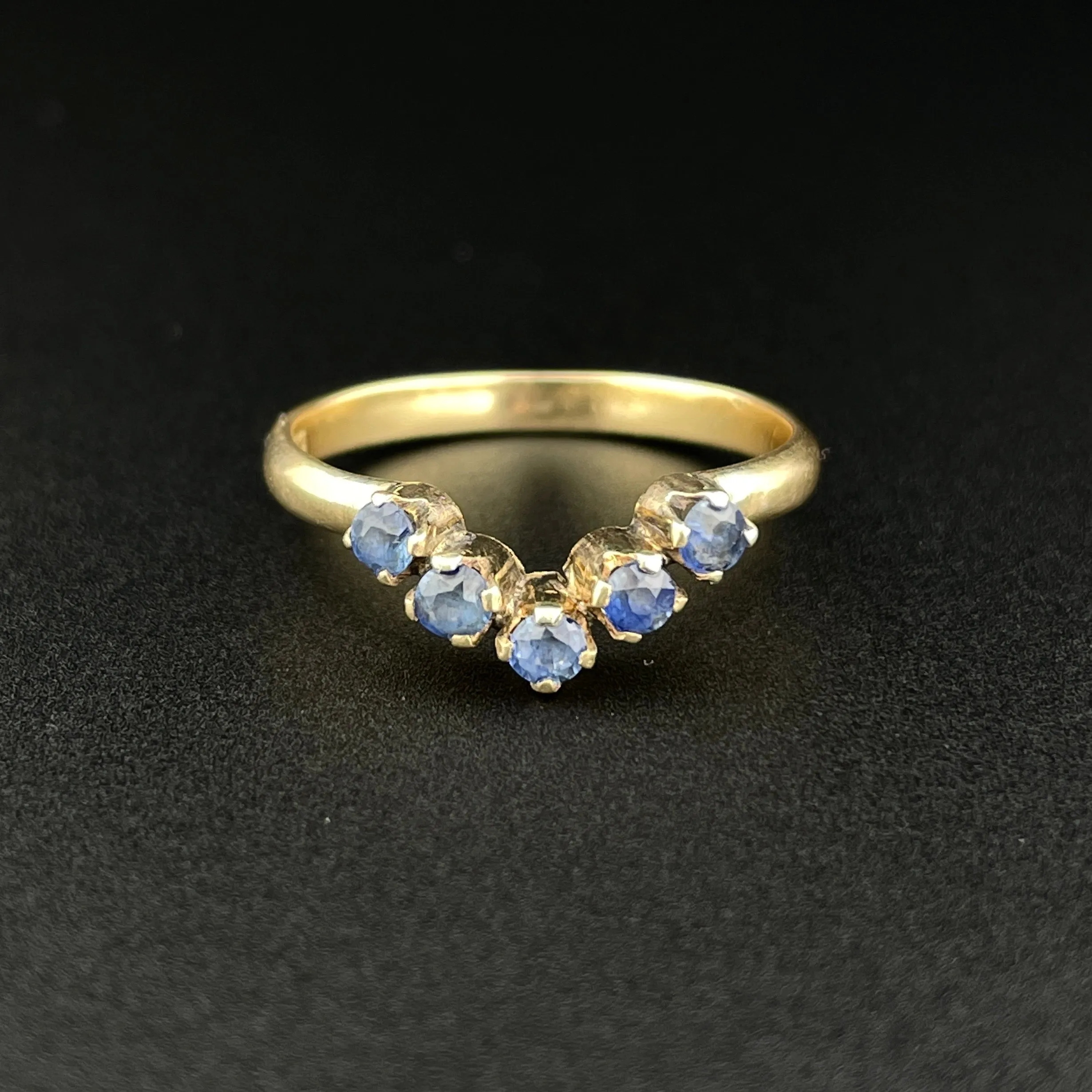 Vintage 14K Gold Sapphire Chevron Ring, Sz 7