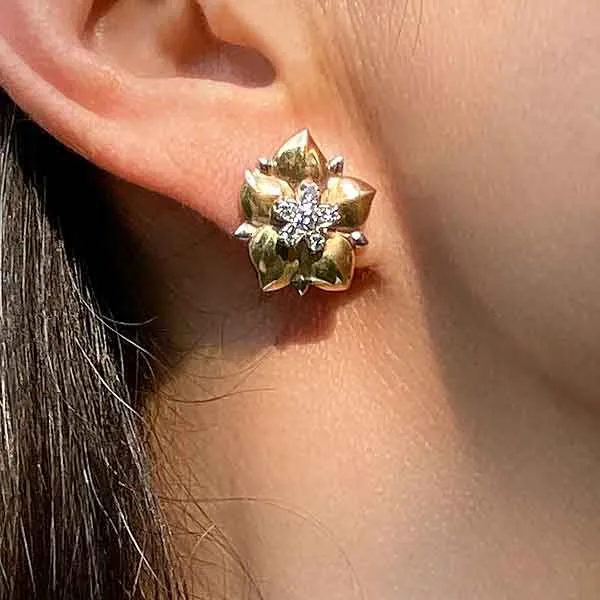 Vintage Diamond Flower Earrings