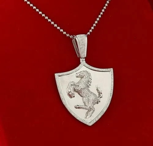 White 925 Sterling Silver Horse Shield Shape Pendant 4.44ct Cubic Zirconia