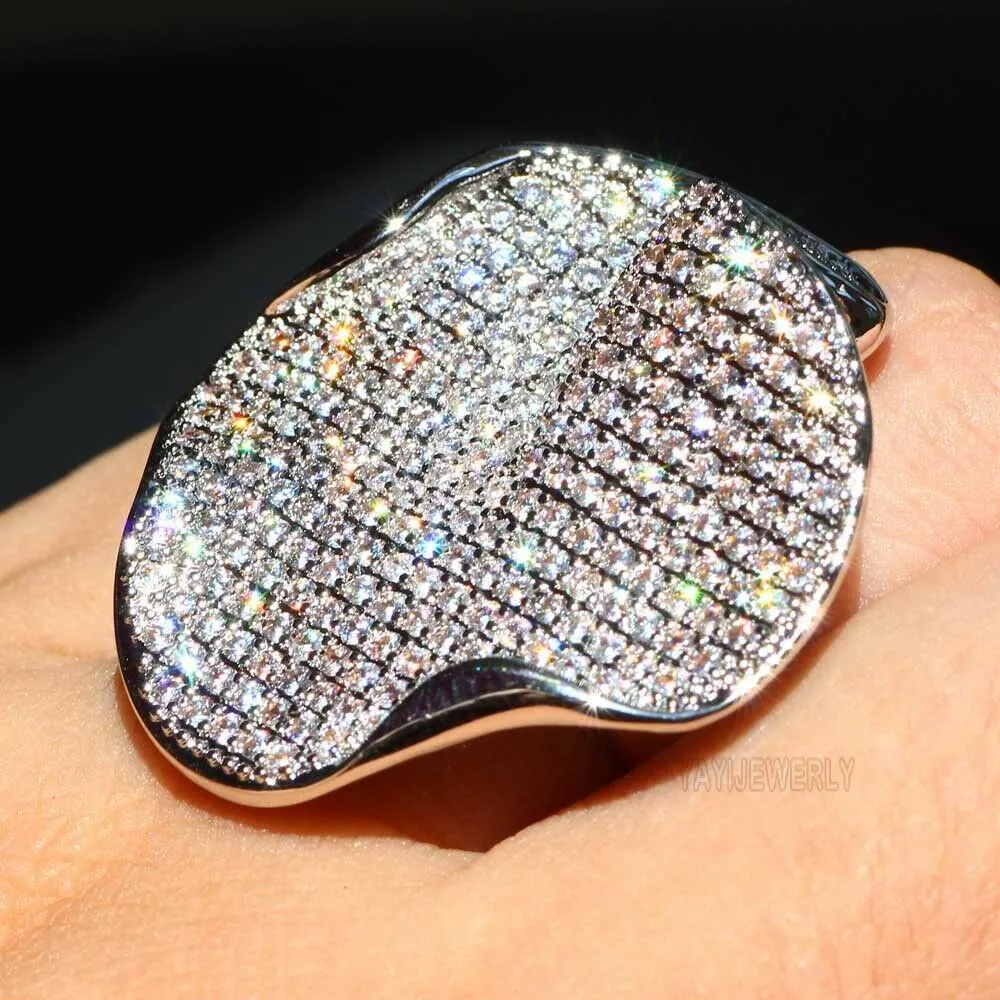 White Sapphire Micro-Pave Wave Luxury Cocktail Ring