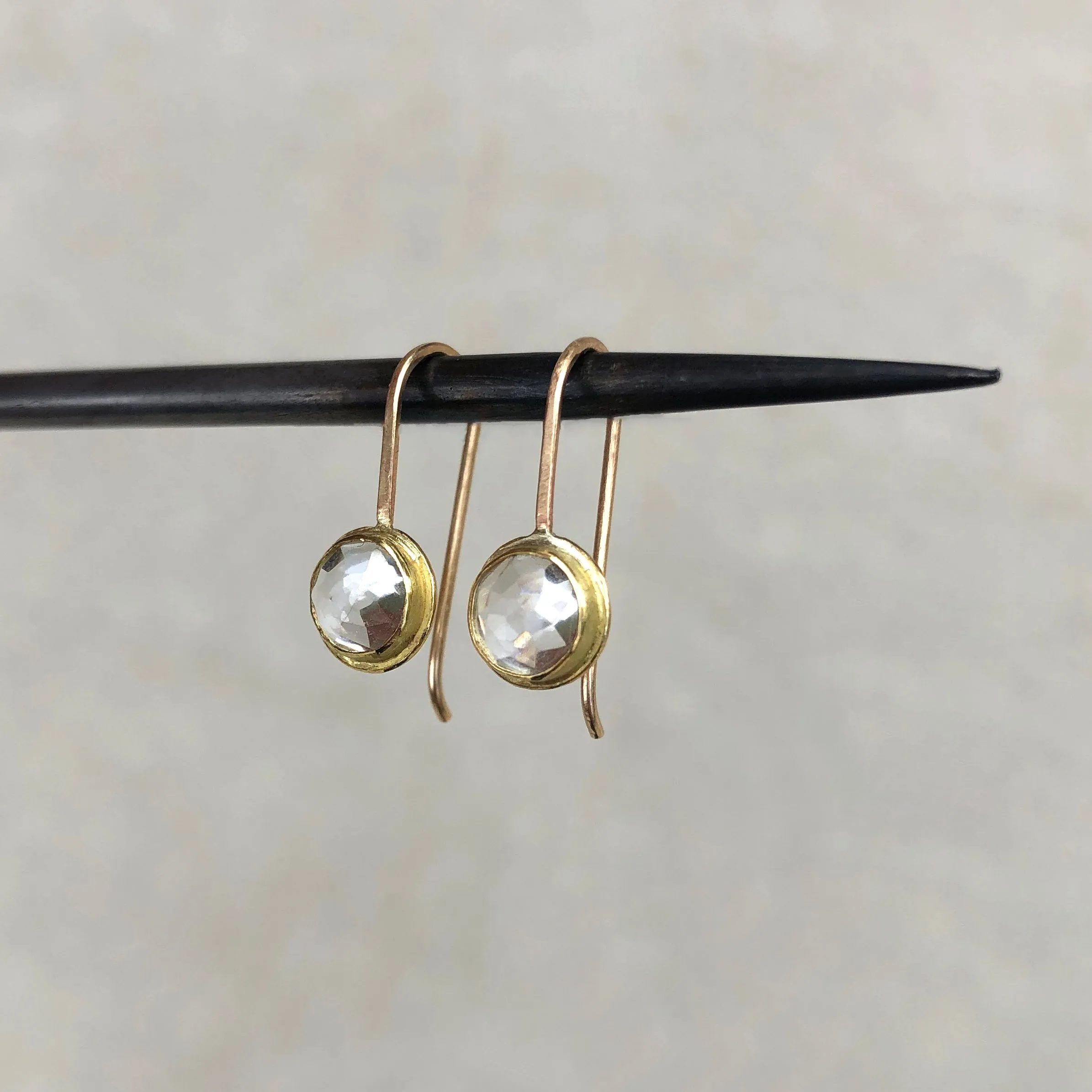 White Topaz Round Gem Drop Earrings