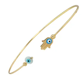 Yellow gold 14k hamsa & eyes bangle