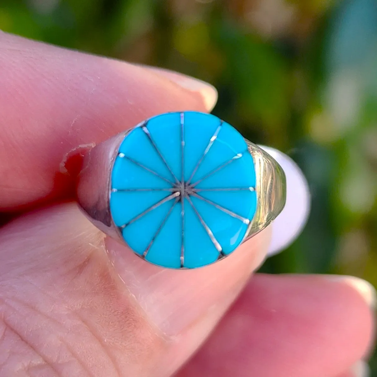 Zuni Radiating Turquoise Ring - Size 5.5, 6.5 & 11.25